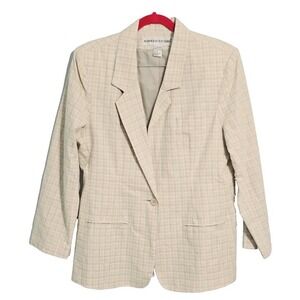 Adolfo Studio Women's Plaid Linen Blend Blazer Size 14 Spring Easter Resort Wear